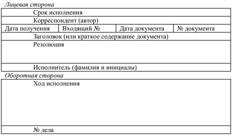 Форма регистрационной карточки