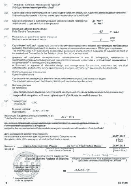 Свидетельство судна